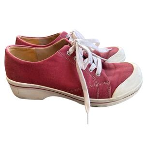 Dansko Vegan Sneakers Women Red Canvas Low Top Platform Lace Up Shoes Good